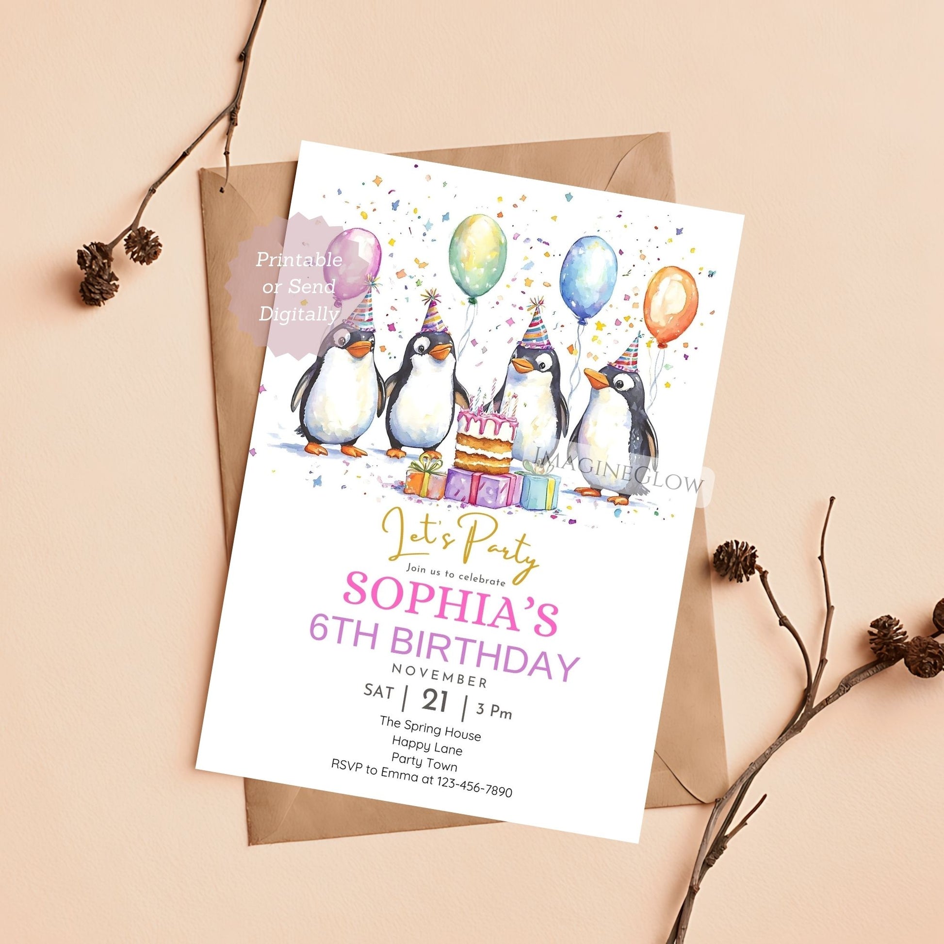 Penguin birthday invitation for kids




