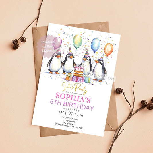 Penguin birthday invitation for kids




