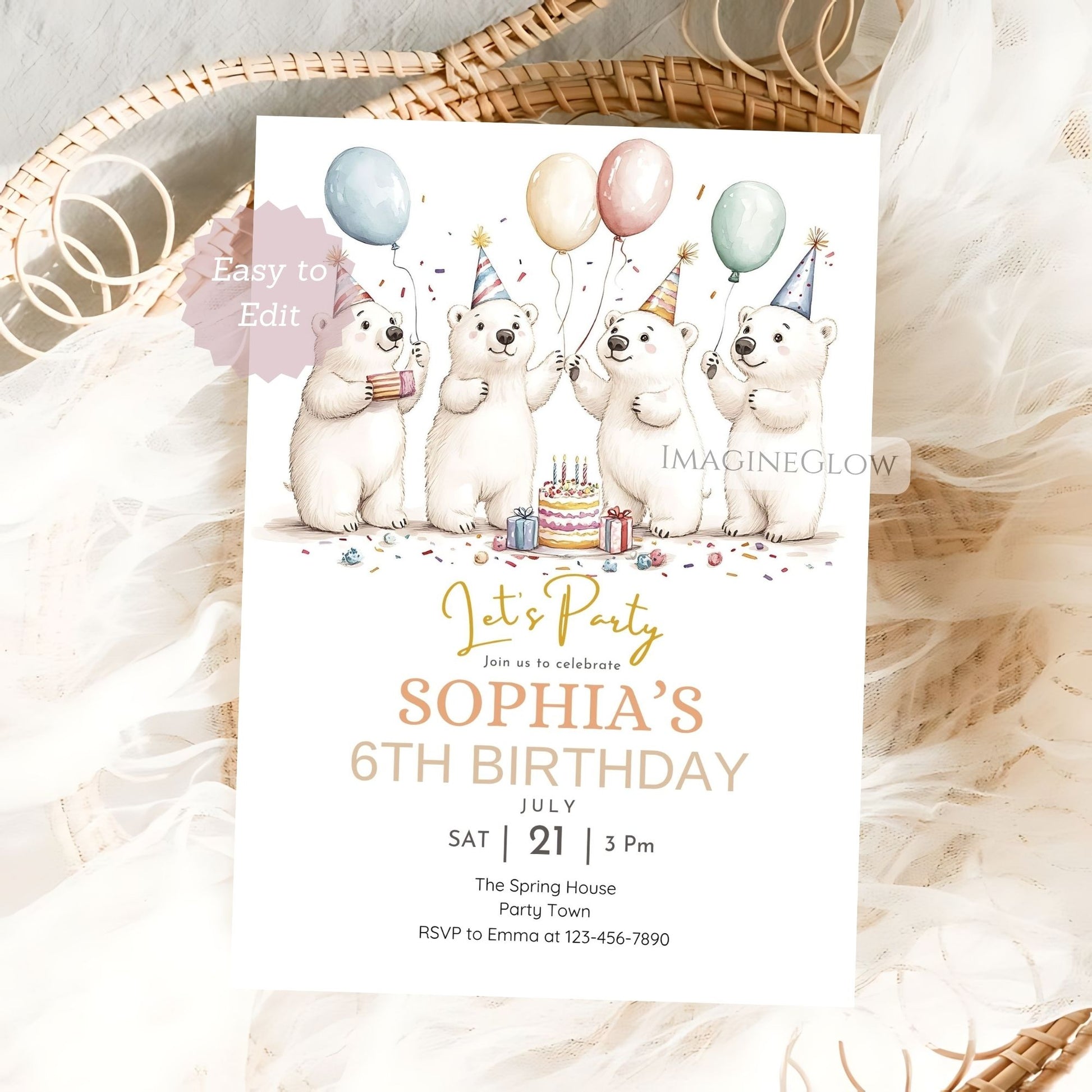 editable polar bear invitation
snowy animal party invitation
