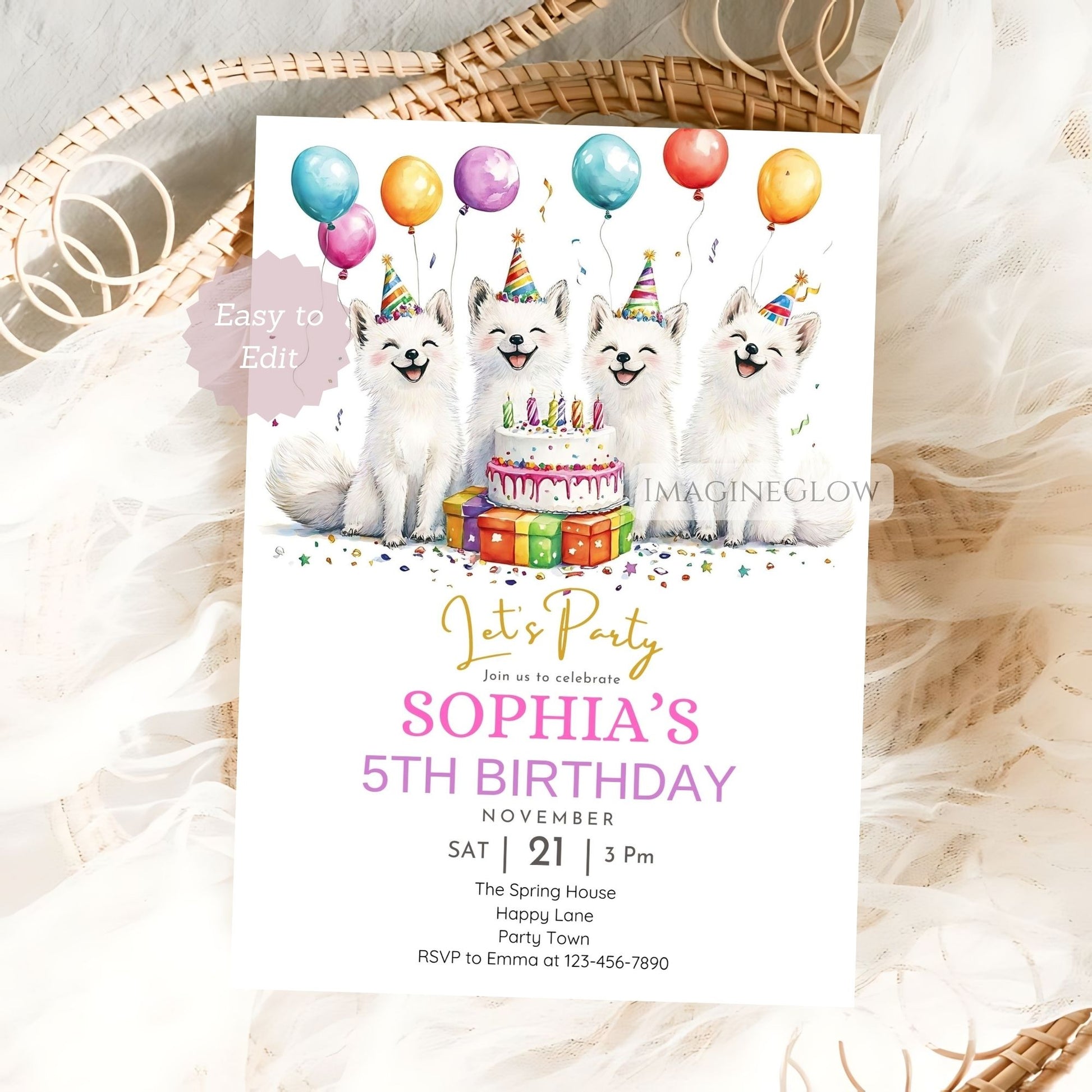Winter wonderland fox invitation
Printable snowy fox birthday card
