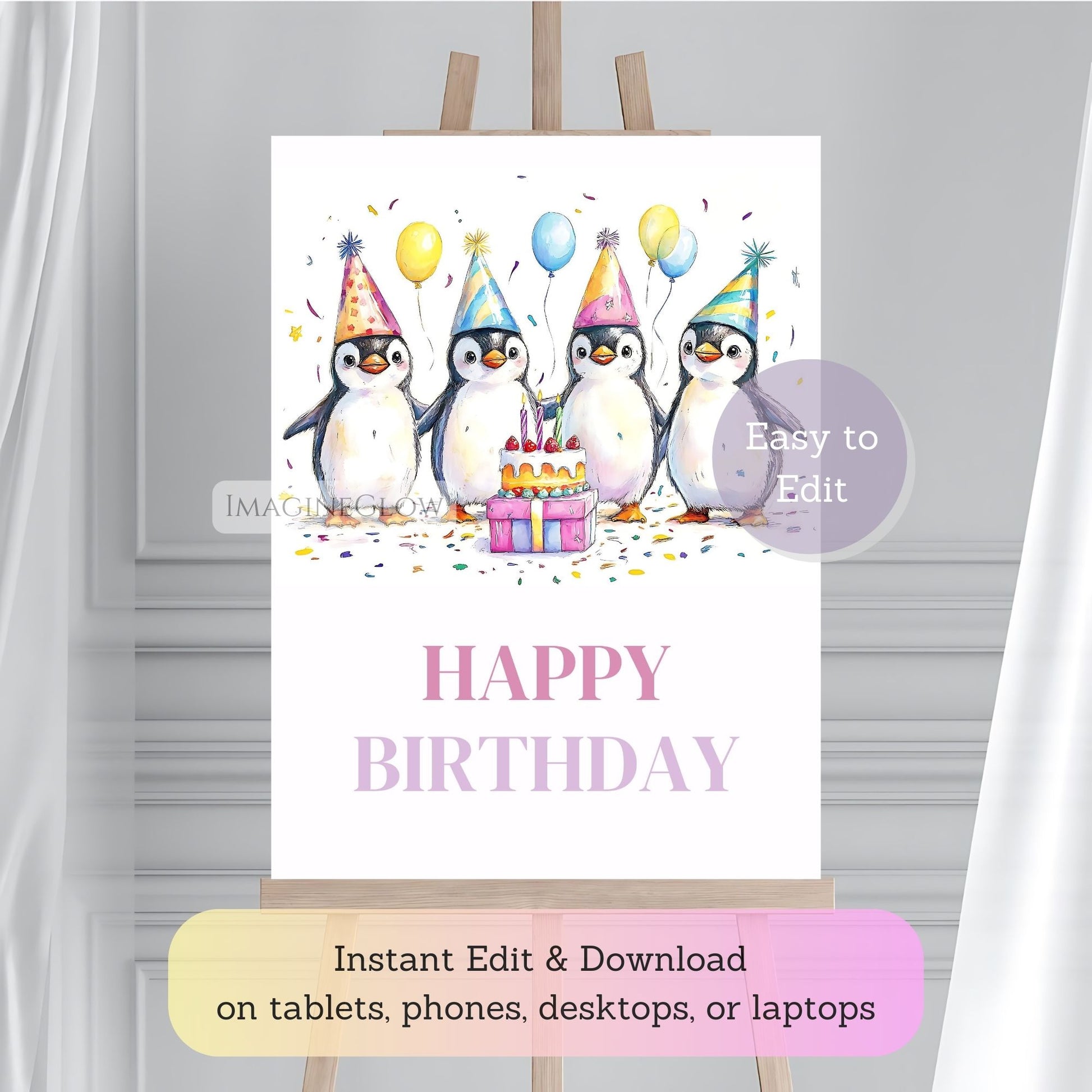 snow themed birthday decoration
arctic penguin party sign
printable winter birthday welcome sign
