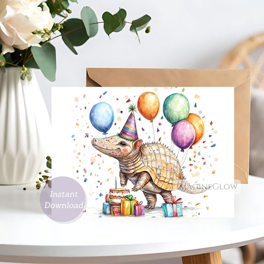 Armadillo birthday card with cute animal illustration
Funny armadillo wildlife birthday greeting card
