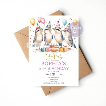 Editable Australian bird birthday party invite
