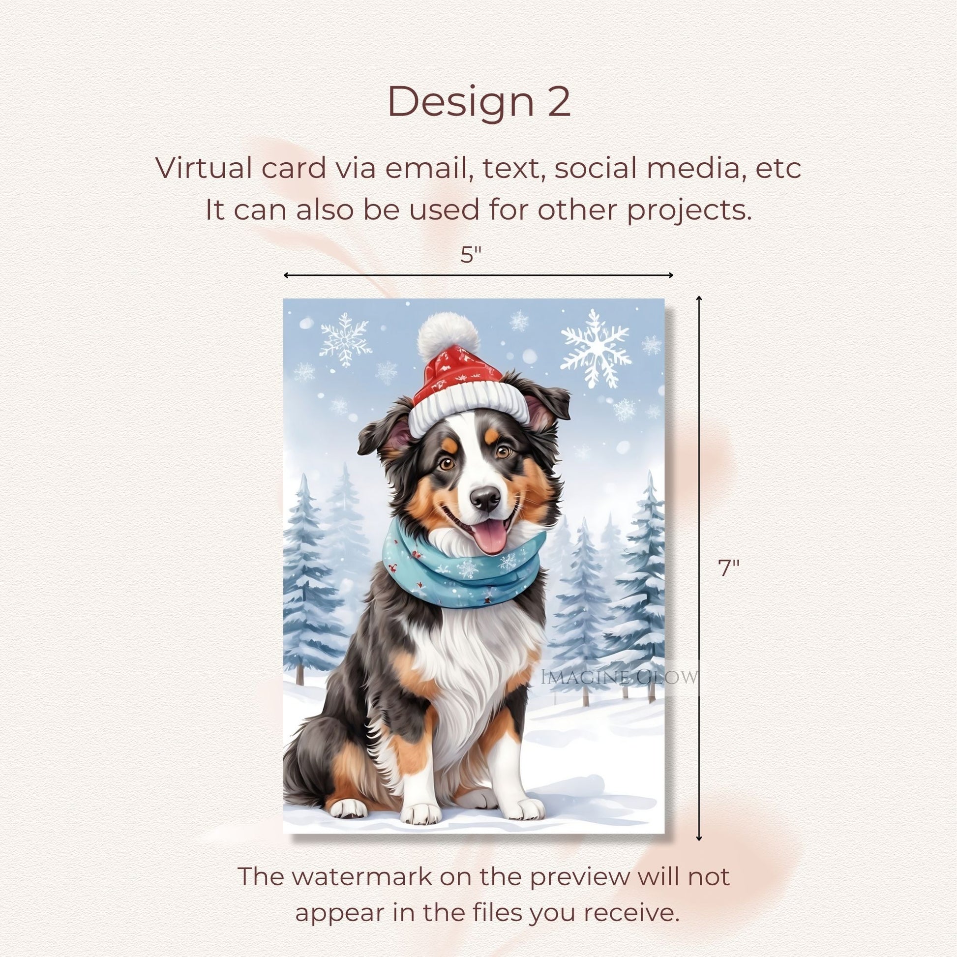 australian shepherd christmas greeting card printable
