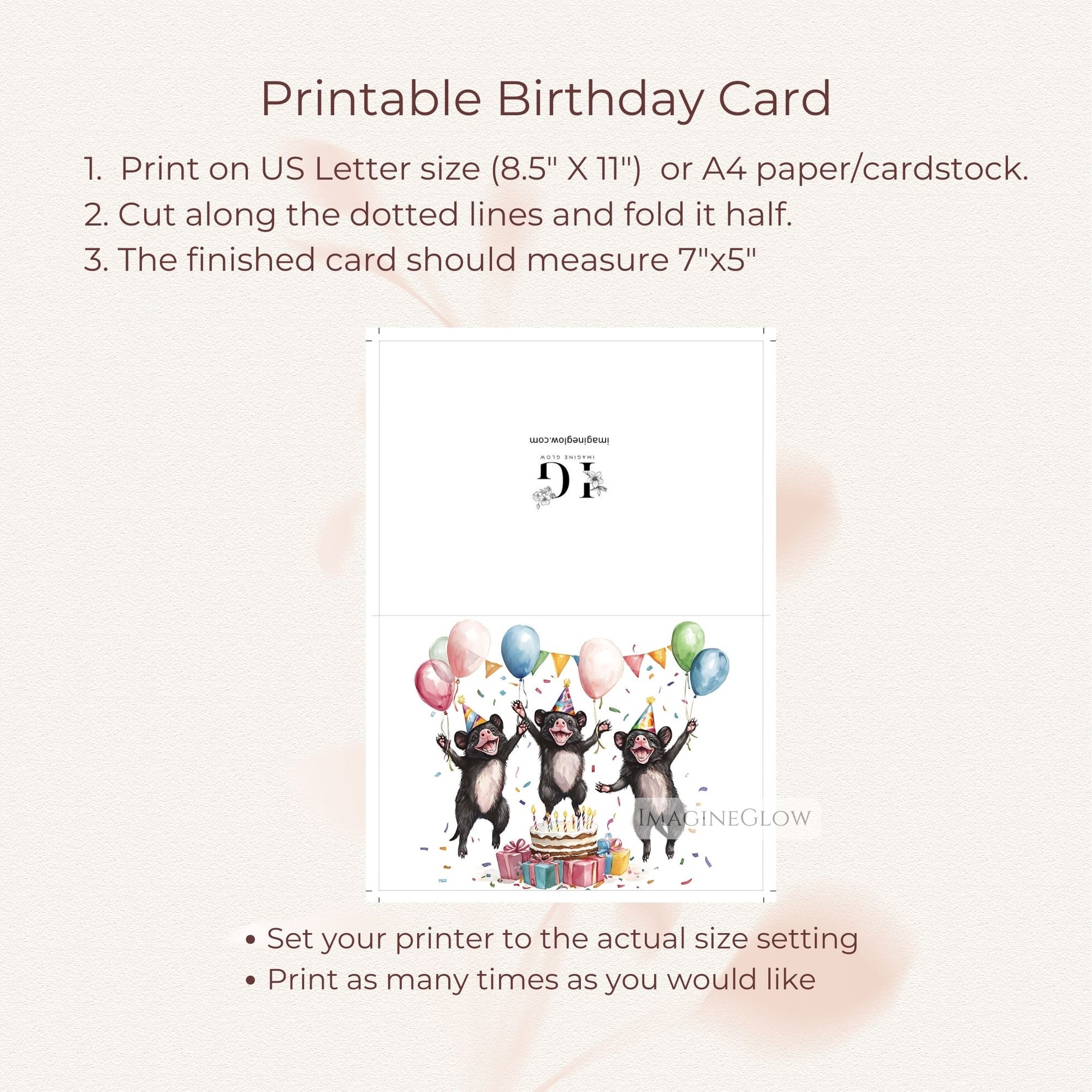 printable Tasmanian Devil card
unique Australian animal card
wildlife-themed birthday card