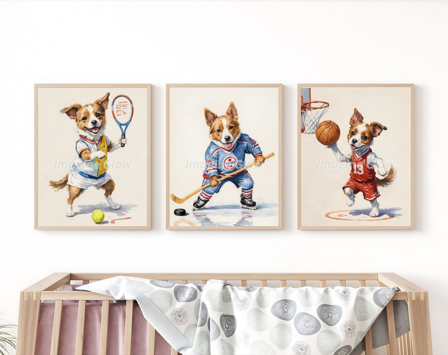 Baby Animals Nursery Wall Art - Dog Playing Basketball - Digital Download Print