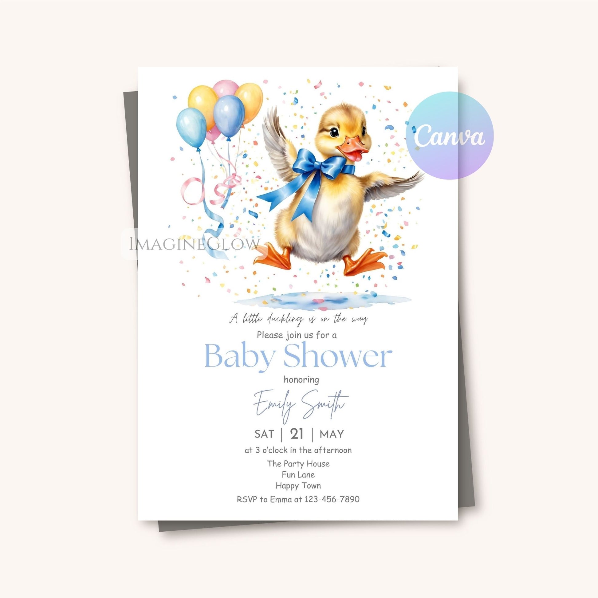 cute duckling baby boy invitation template
