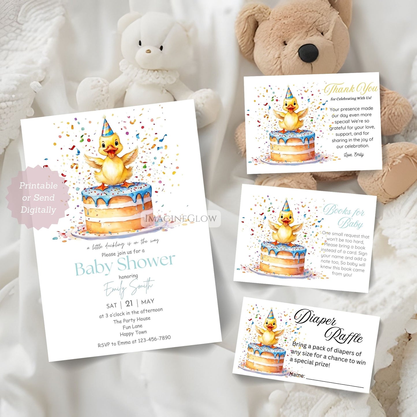 Editable baby boy duck baby shower invitation
