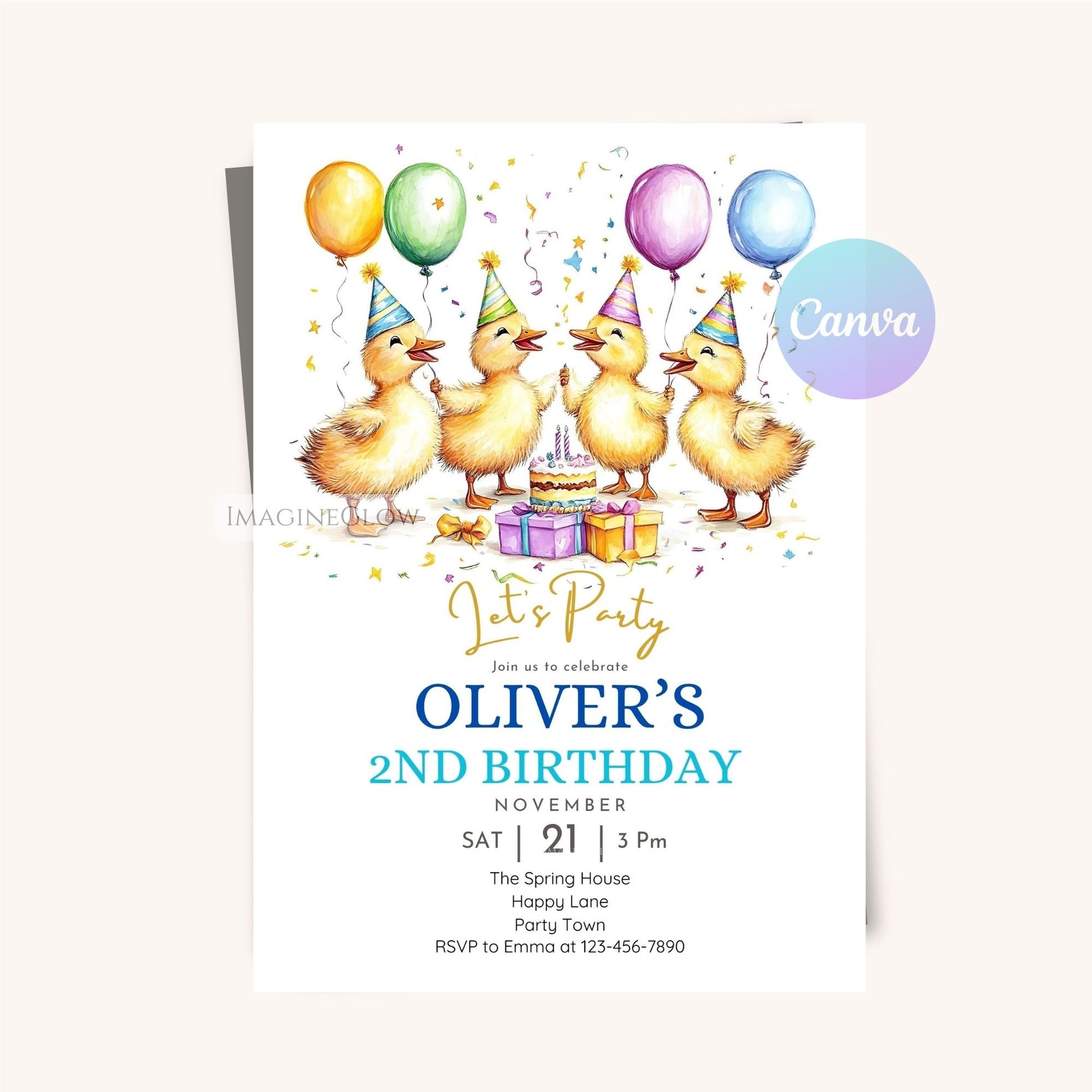Duckling Birthday Invite - Digital Download
