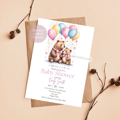 baby bear shower invitation girl
