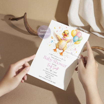 pastel duck baby shower invite girl
