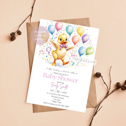 printable duckling baby girl shower invitation
