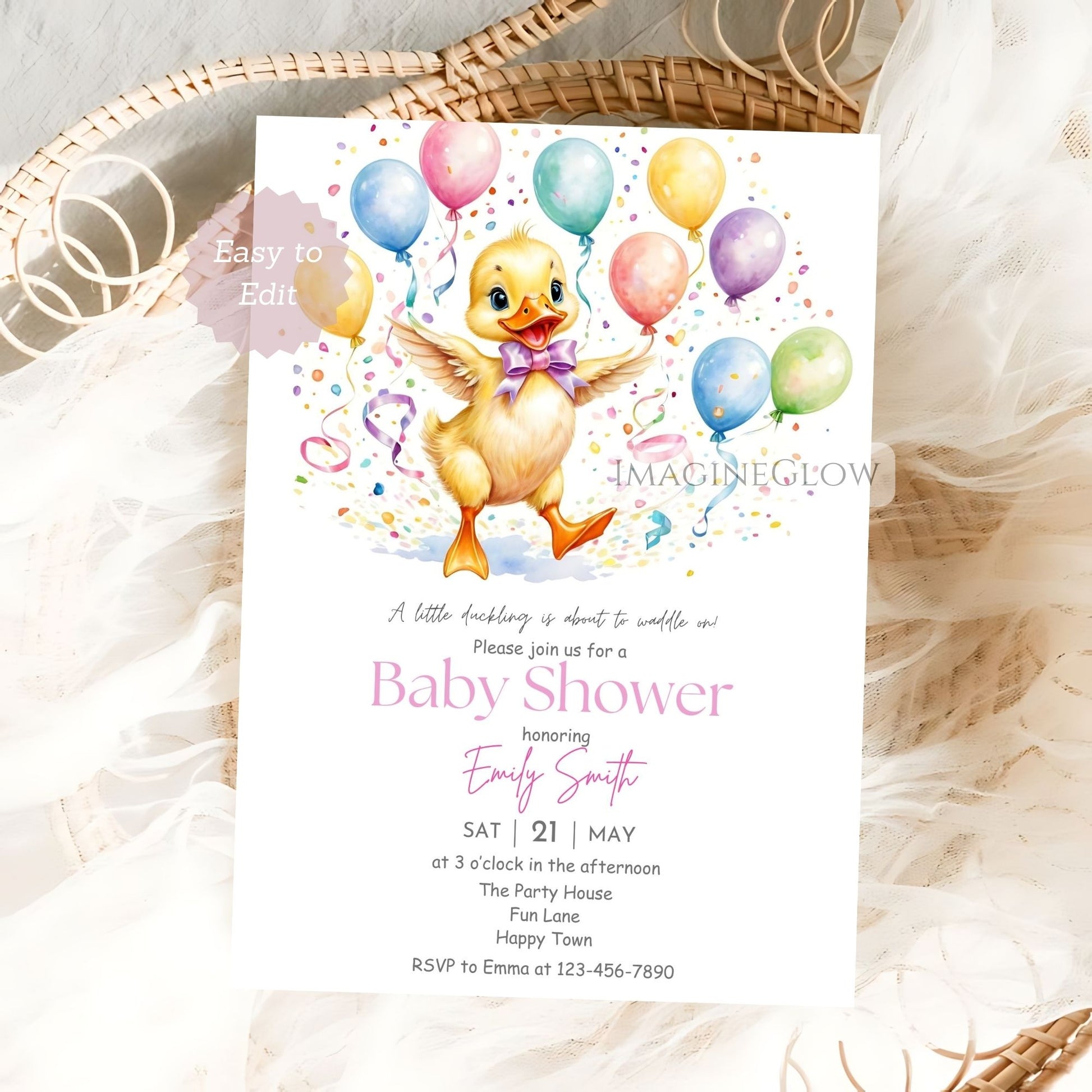 duckling baby shower invitation girl
yellow balloons baby girl shower invite
