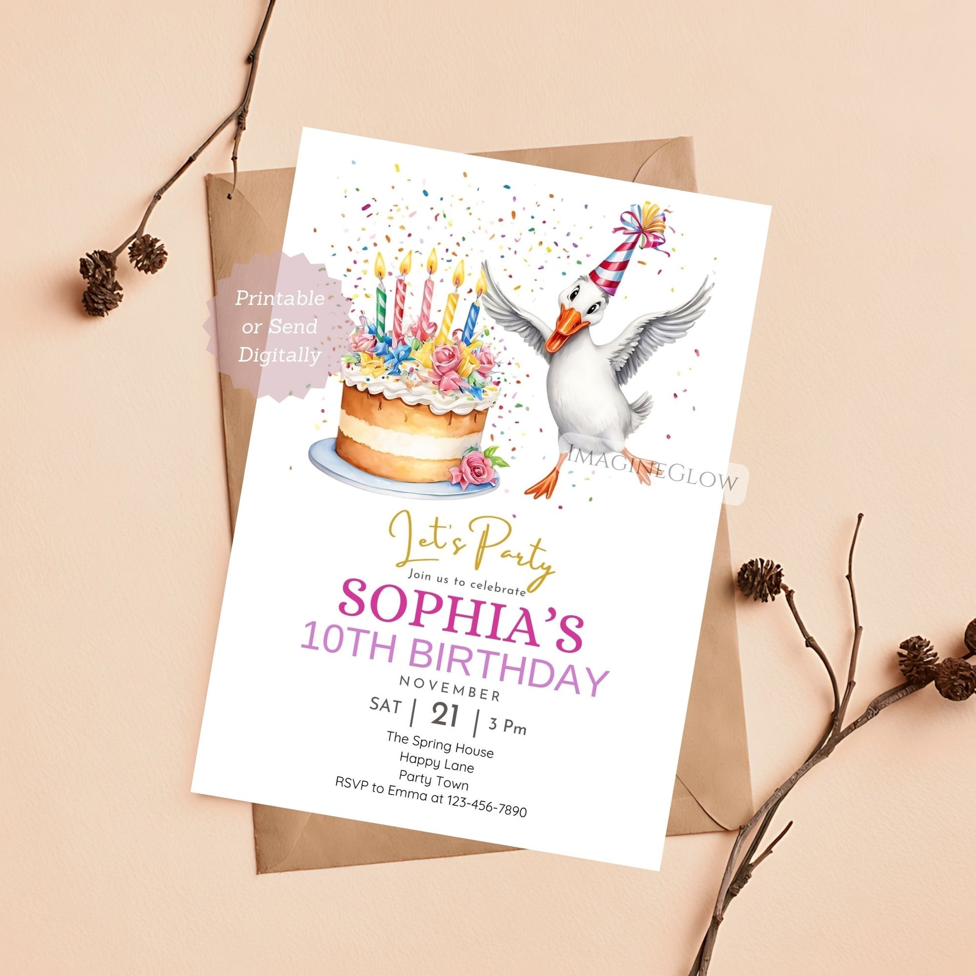 One Silly Goose first birthday invitation for girl

