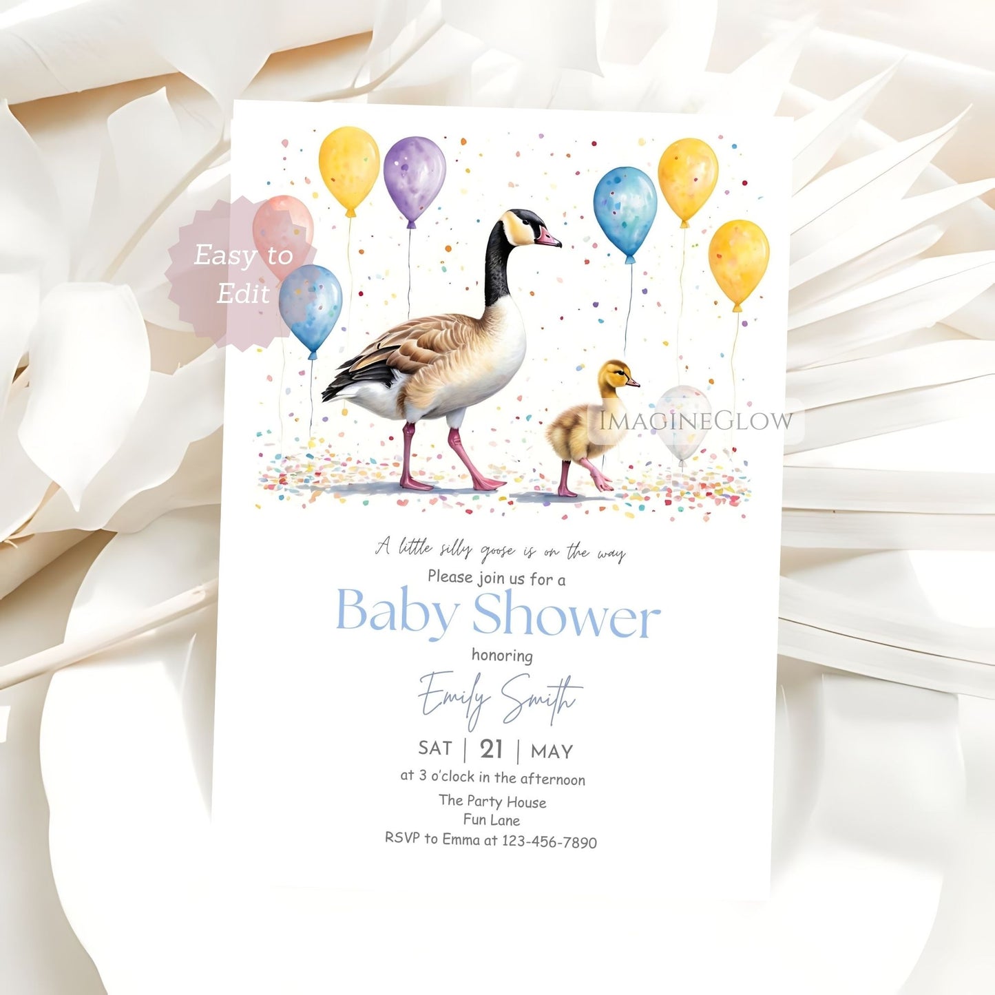 editable goose shower template
cute goose farm baby invite
