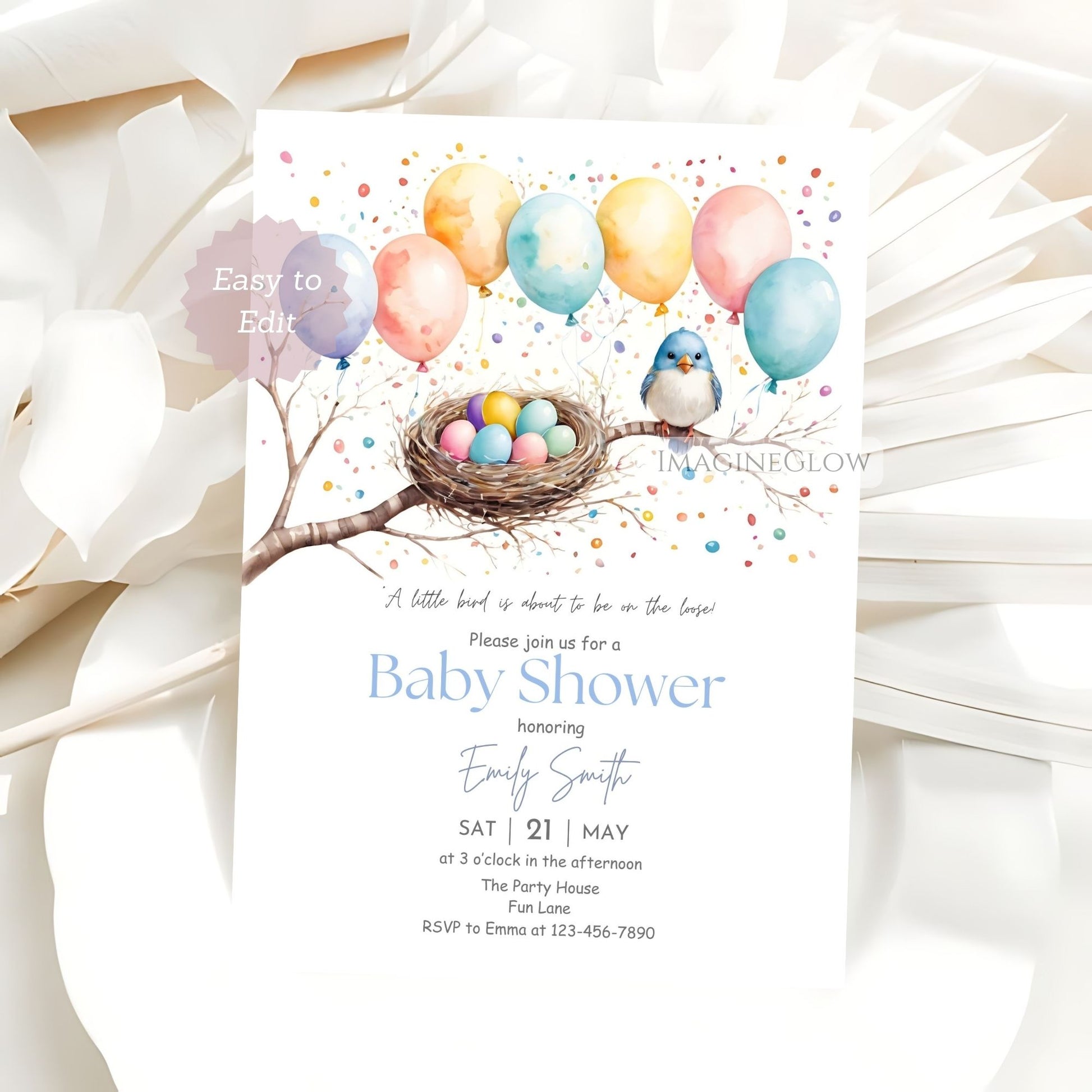 gender neutral bird baby shower card
printable bird baby shower invitation
