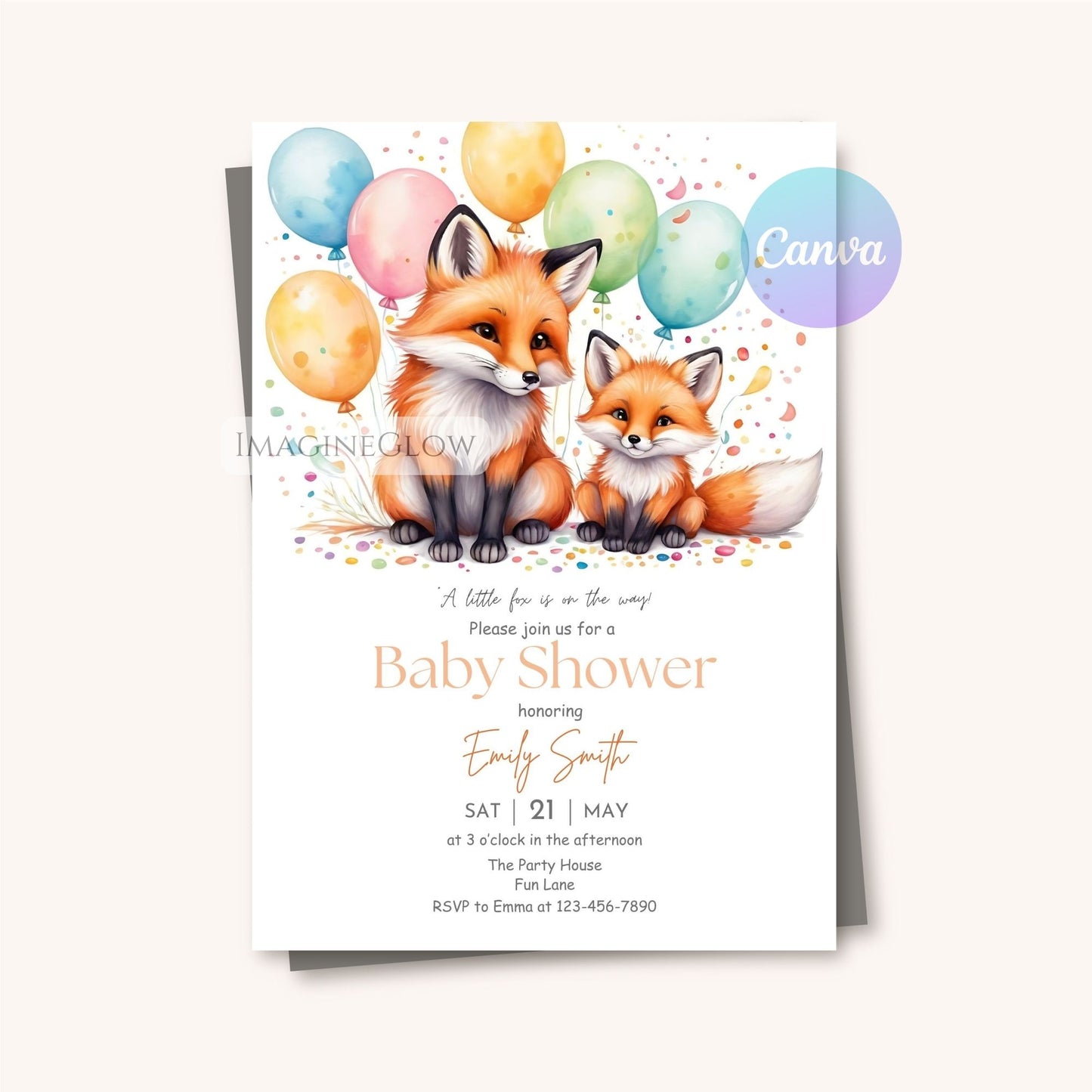 boho-style baby shower invitation with fox cute boho baby shower invite with mom and baby fox

