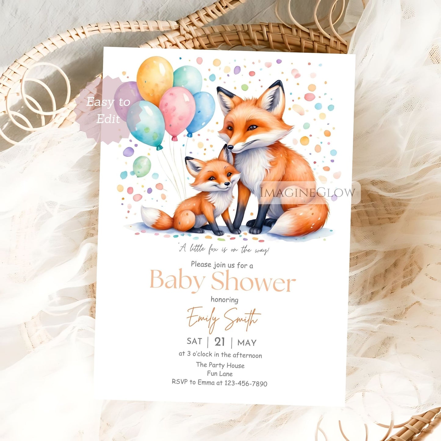 woodland fox baby shower invite
printable fox baby invite
