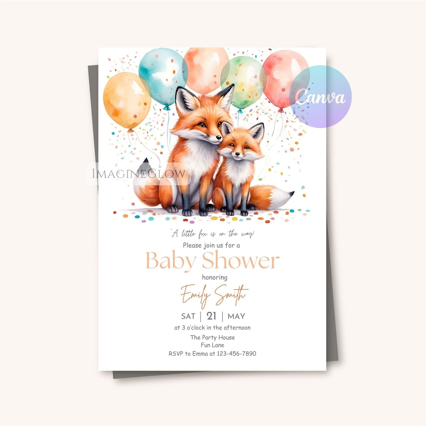 gender-neutral fox baby shower invite
woodland animal baby shower invitation
