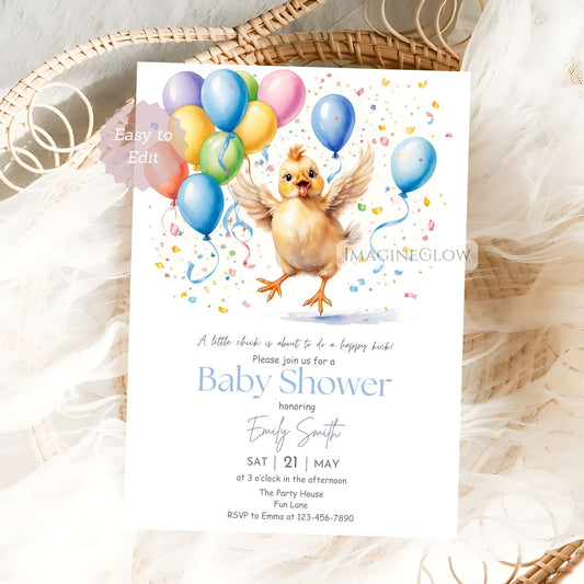 yellow chick baby shower invite
