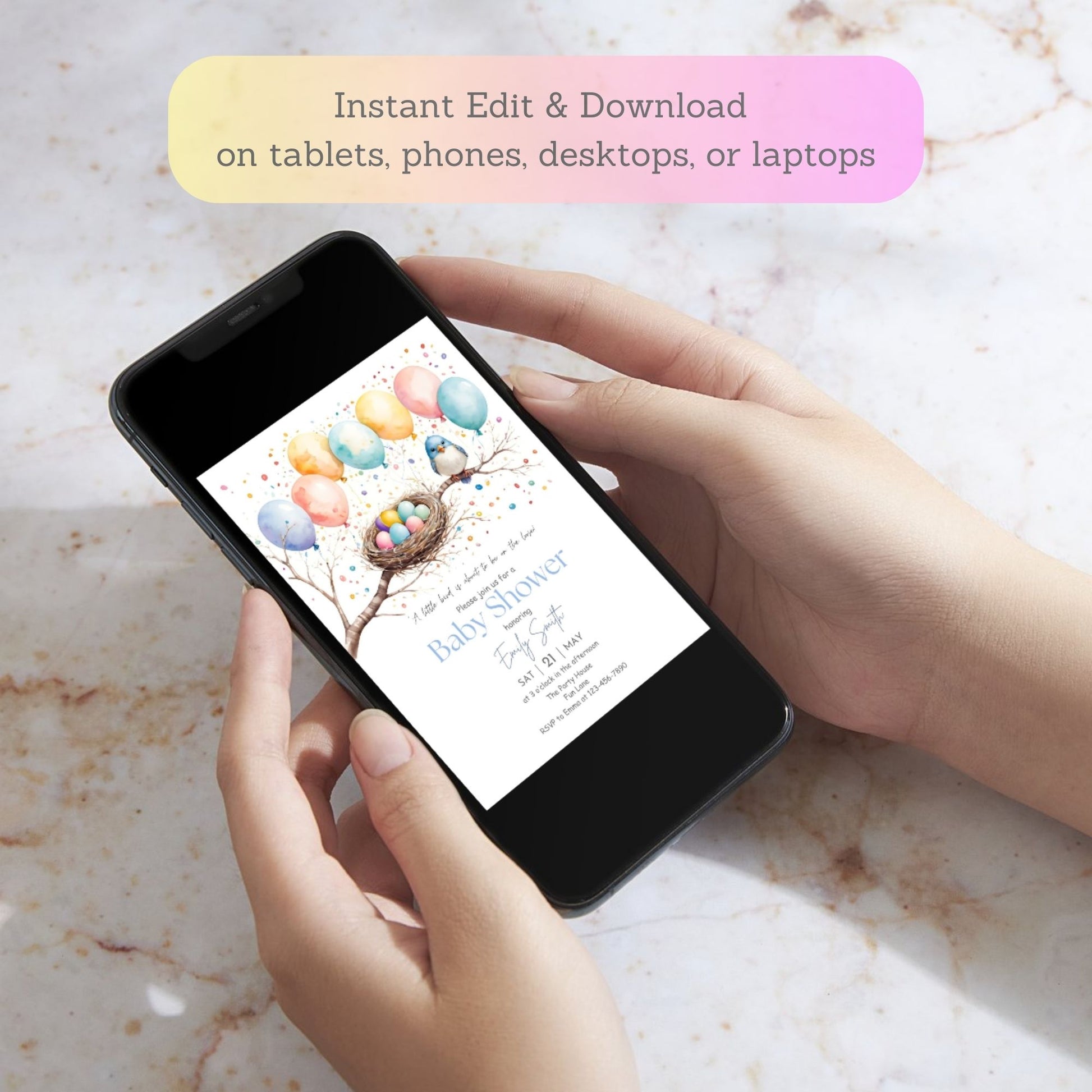 editable bird theme baby invite
