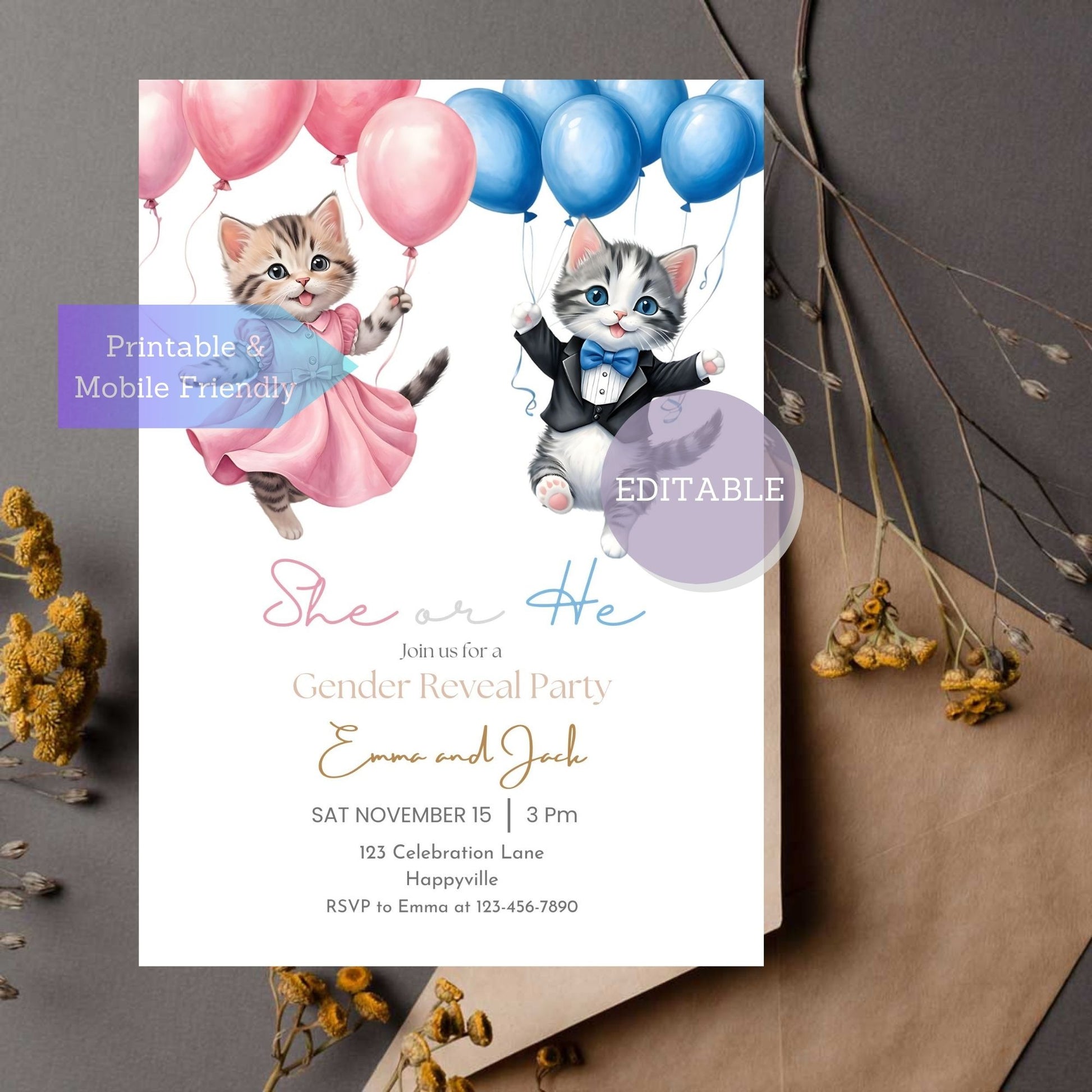 Digital download party invitation, perfect for inviting friends and family.
Editable baby shower party invitation template with beautiful graphics for a memorable event.