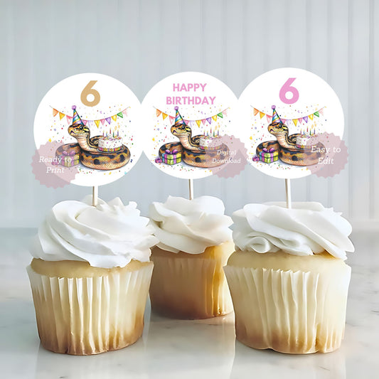 ball python cupcake toppers
snake birthday cupcake toppers
reptile party dessert toppers
python snake birthday decor