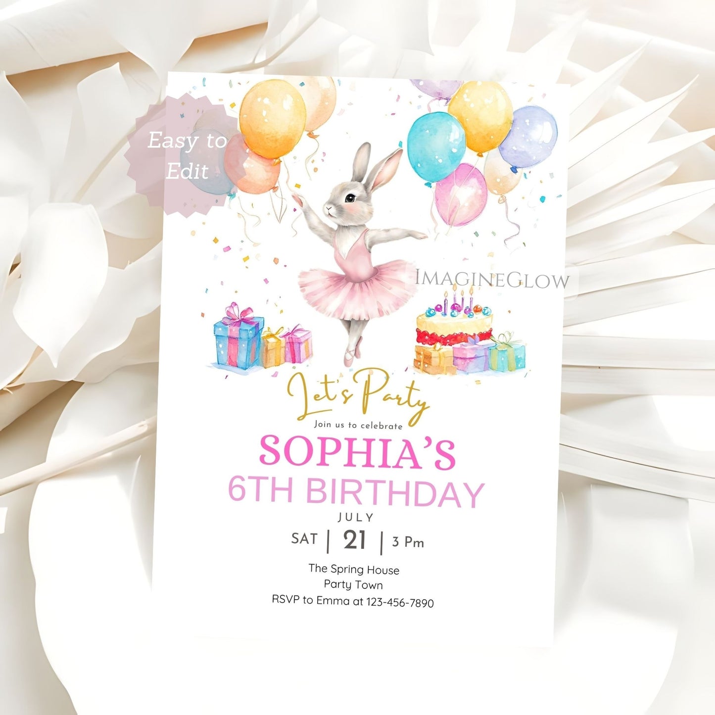 graceful ballerina birthday invitation printable

