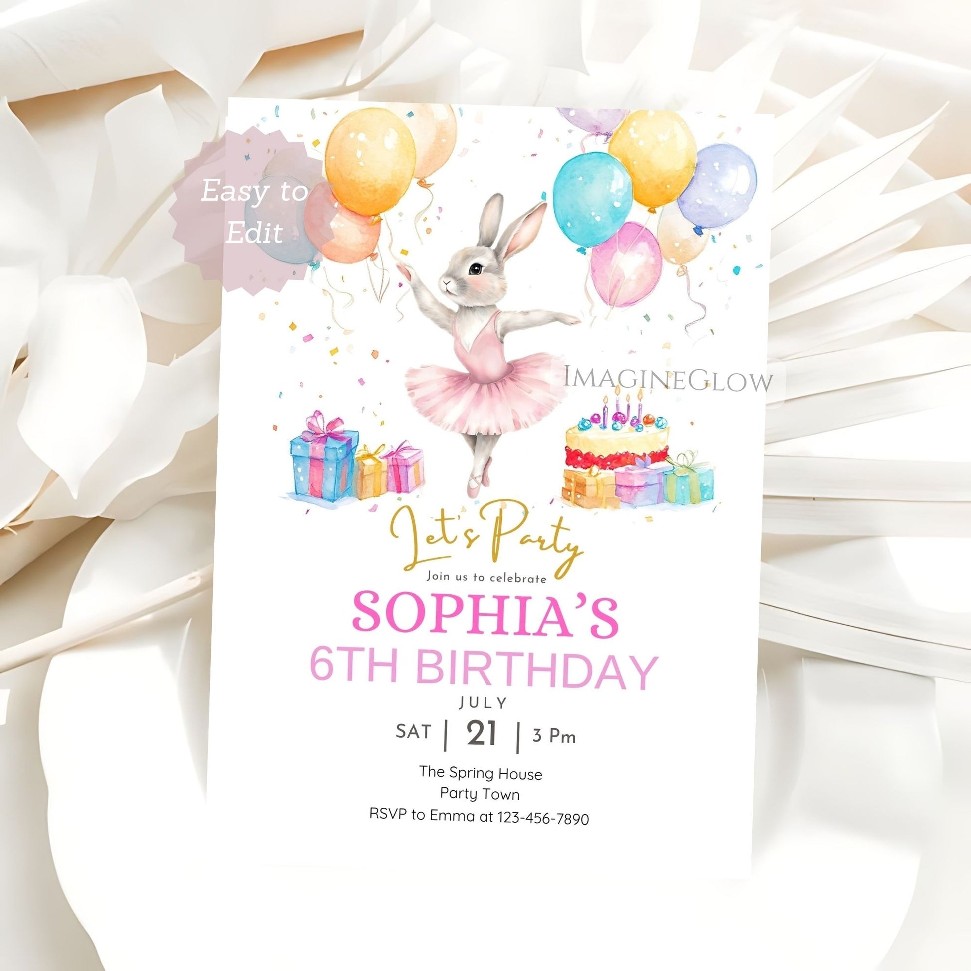 graceful ballerina birthday invitation printable
