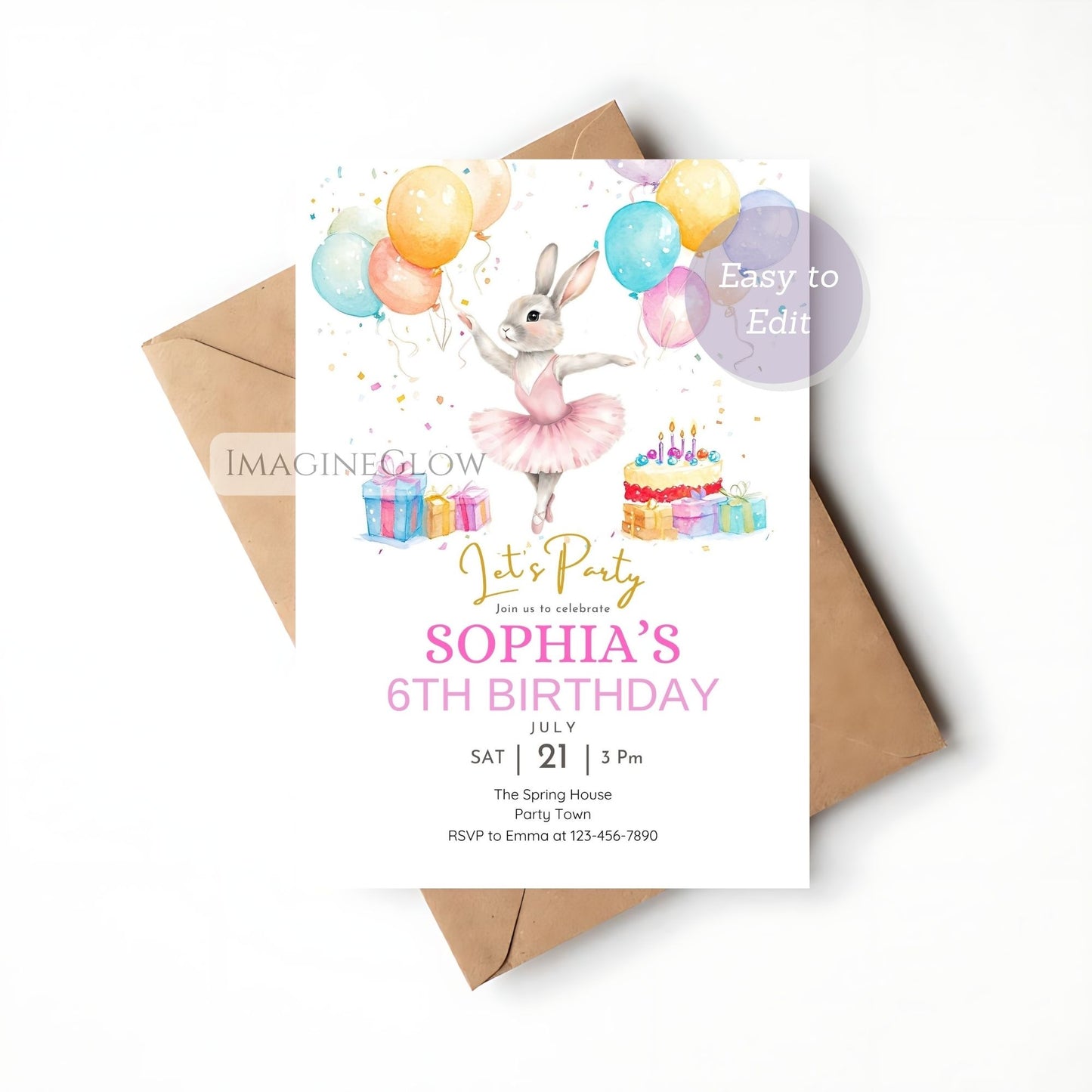 ballerina tutu girl birthday party invite
