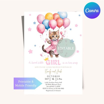 Charming baby shower invitation design for girls, available as a printable template for instant customization.