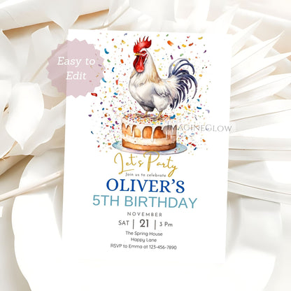 barnyard animal party invite
chicken party celebration invitation