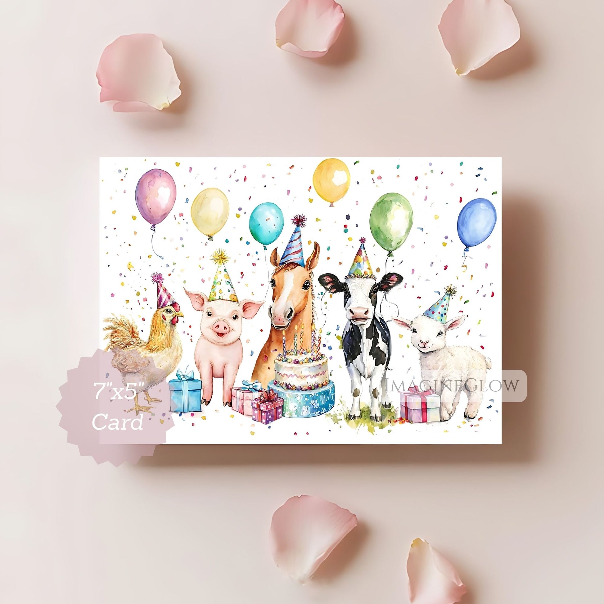 Farm themed birthday card for animal lovers
Cute farm animals birthday card artwork