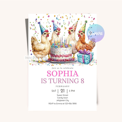 Chicken and barn birthday invitation template
