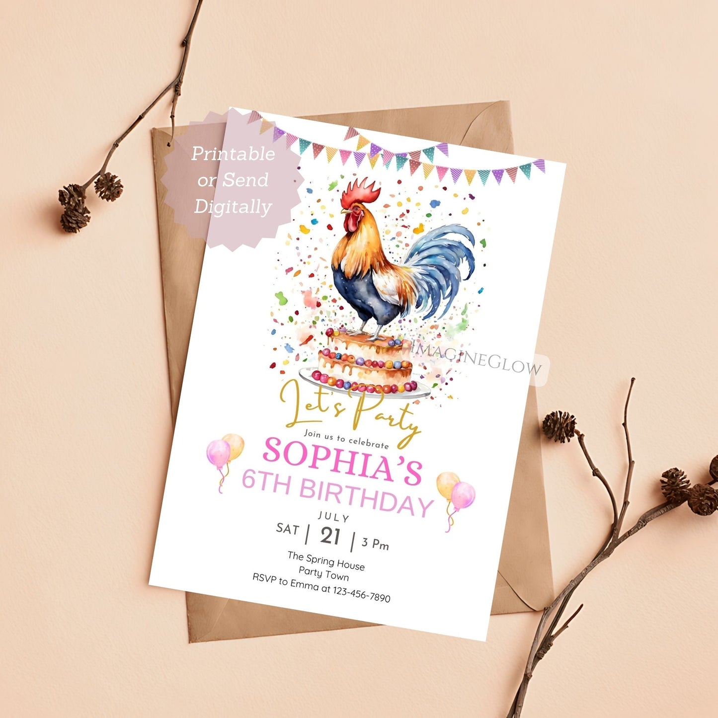 chicken themed kids invitation
