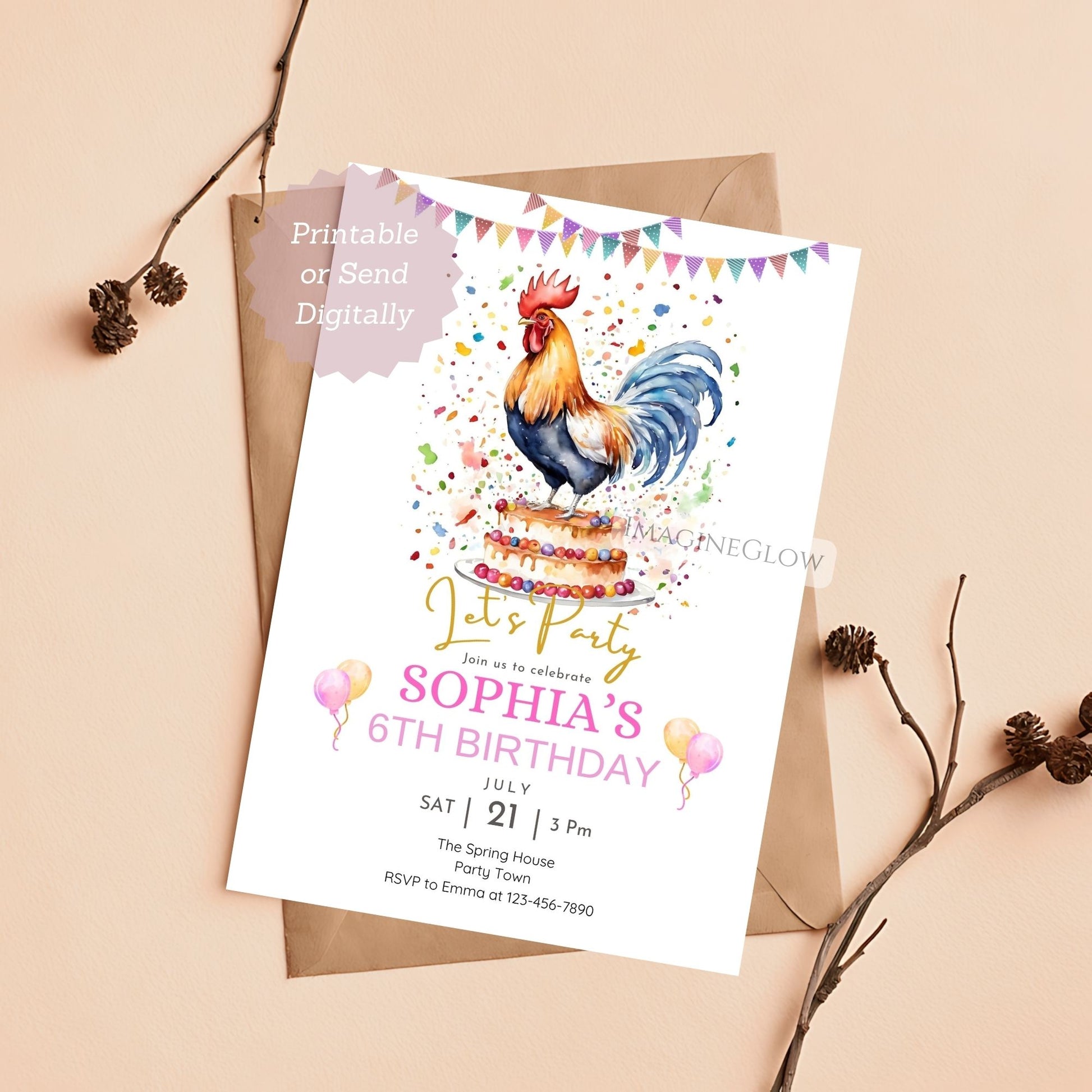 chicken themed kids invitation
