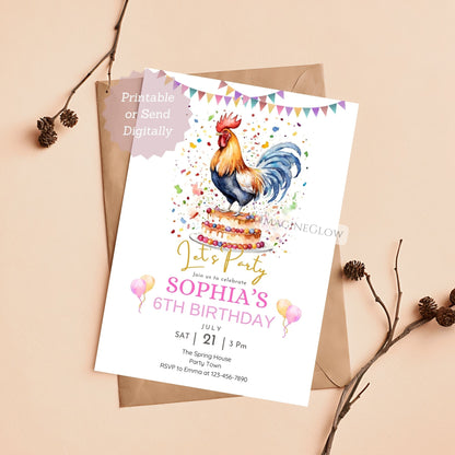 chicken themed kids invitation

