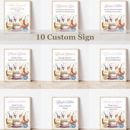 Chicken birthday thank you card and signs
