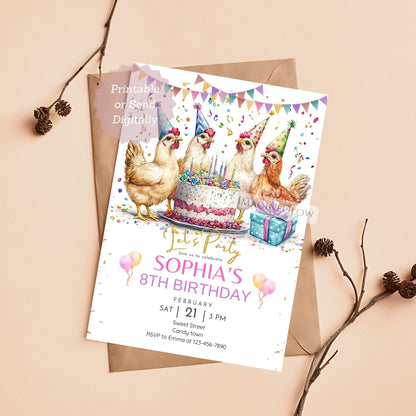 barnyard birthday party card
cute chicken party invitation
