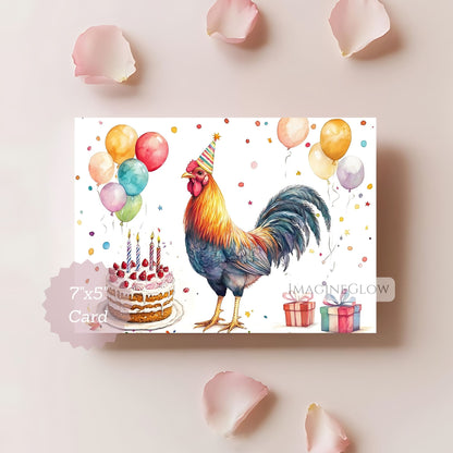colorful rooster birthday card
barnyard rooster birthday card
whimsical rooster greeting card
charming rooster birthday card