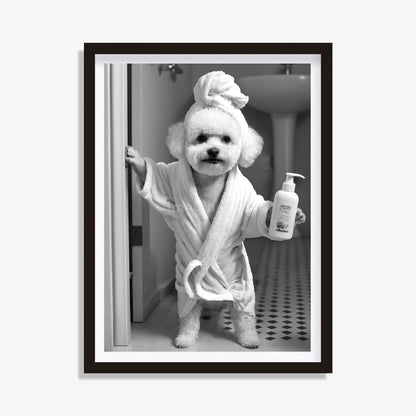 Black and white art Bichon Frise Maltese bathroom wall art decor Minimalist 