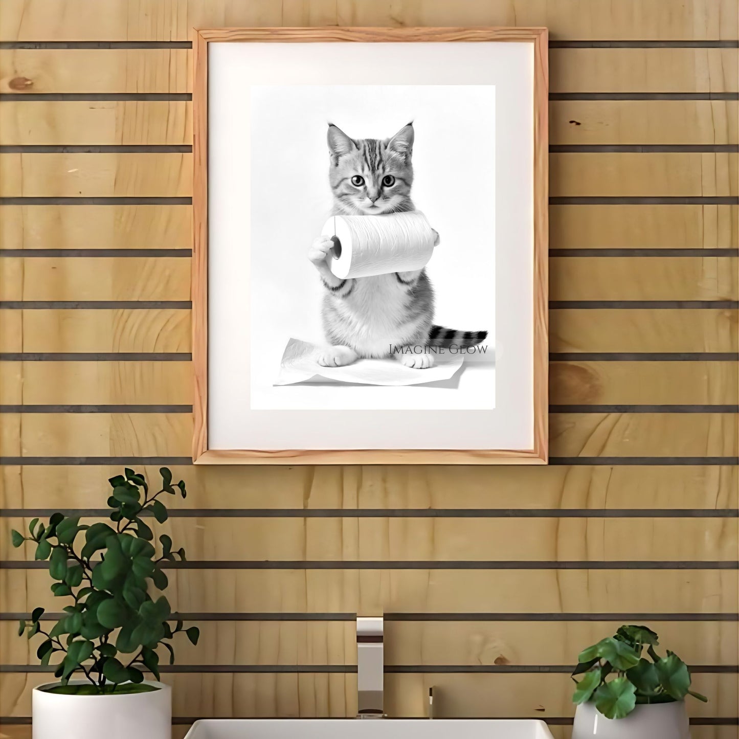 Cute cat wall art for bathroom decor
