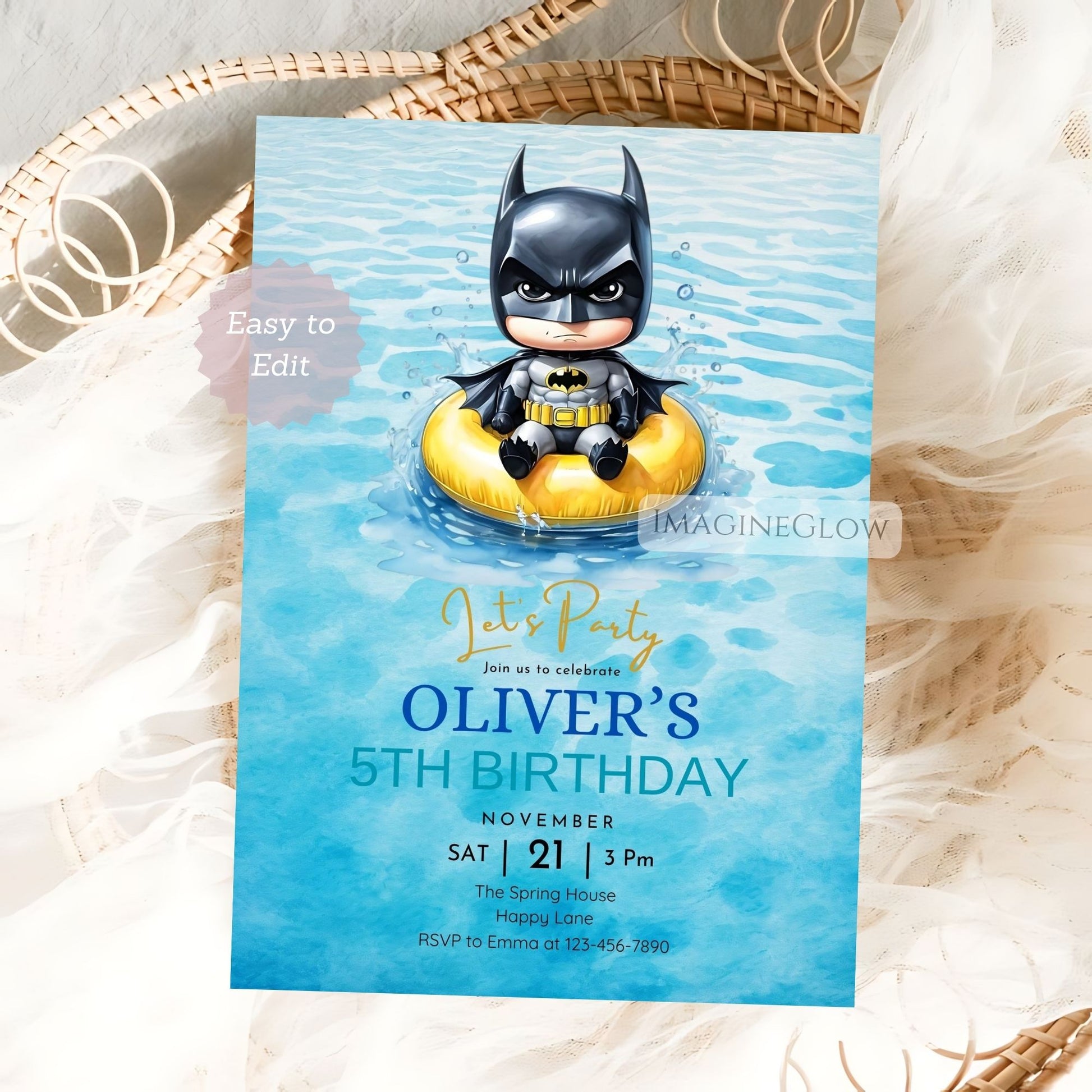 batman comic swim party invite
