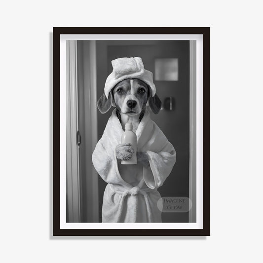 Beagle bathroom wall art black and white design
