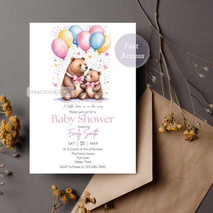 personalized bear baby girl invite
