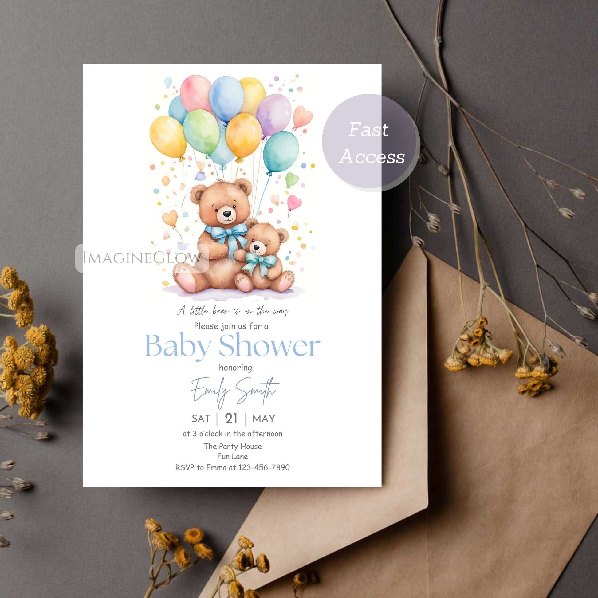 personalized baby bear invitation
