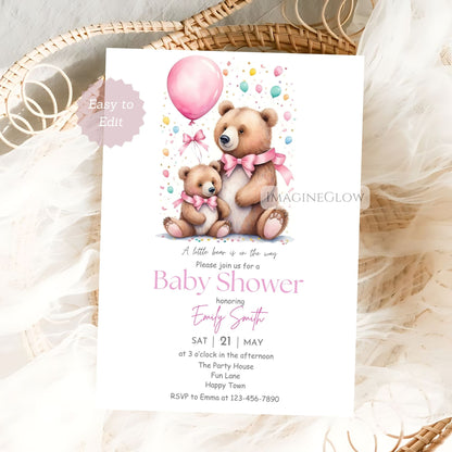 bear baby shower invitation baby girl
nature-inspired baby shower pink invite