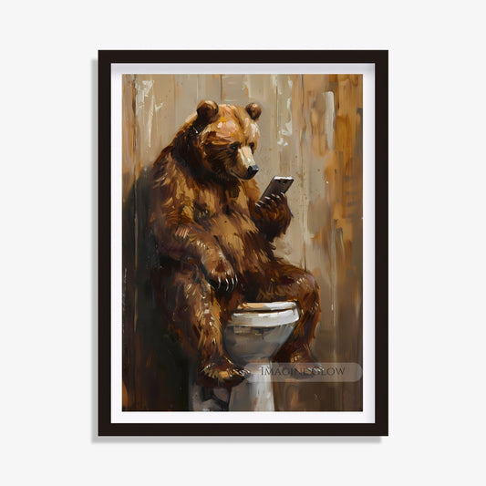 Funny bear phone print for bathroom decor