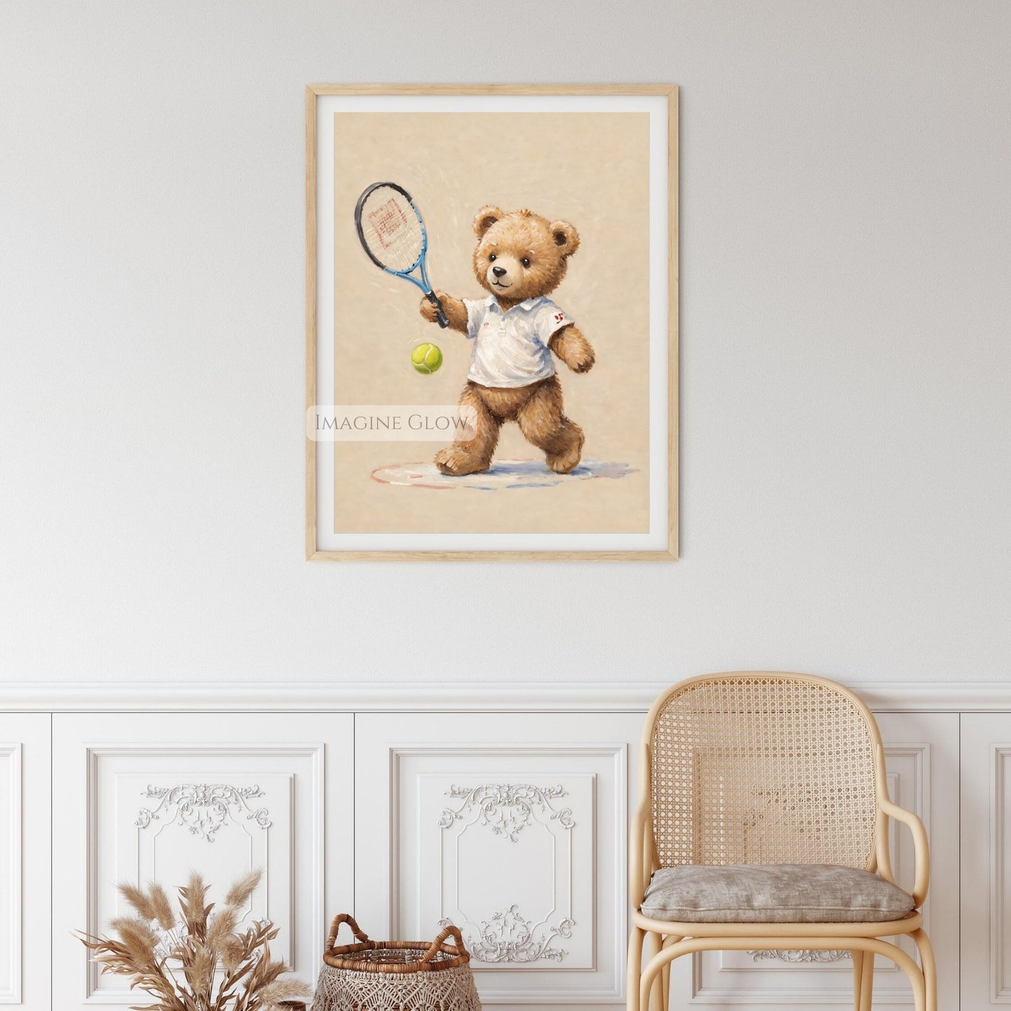 bear vintage tennis nursery art print digital

