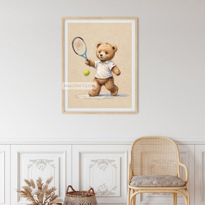 bear vintage tennis nursery art print digital
